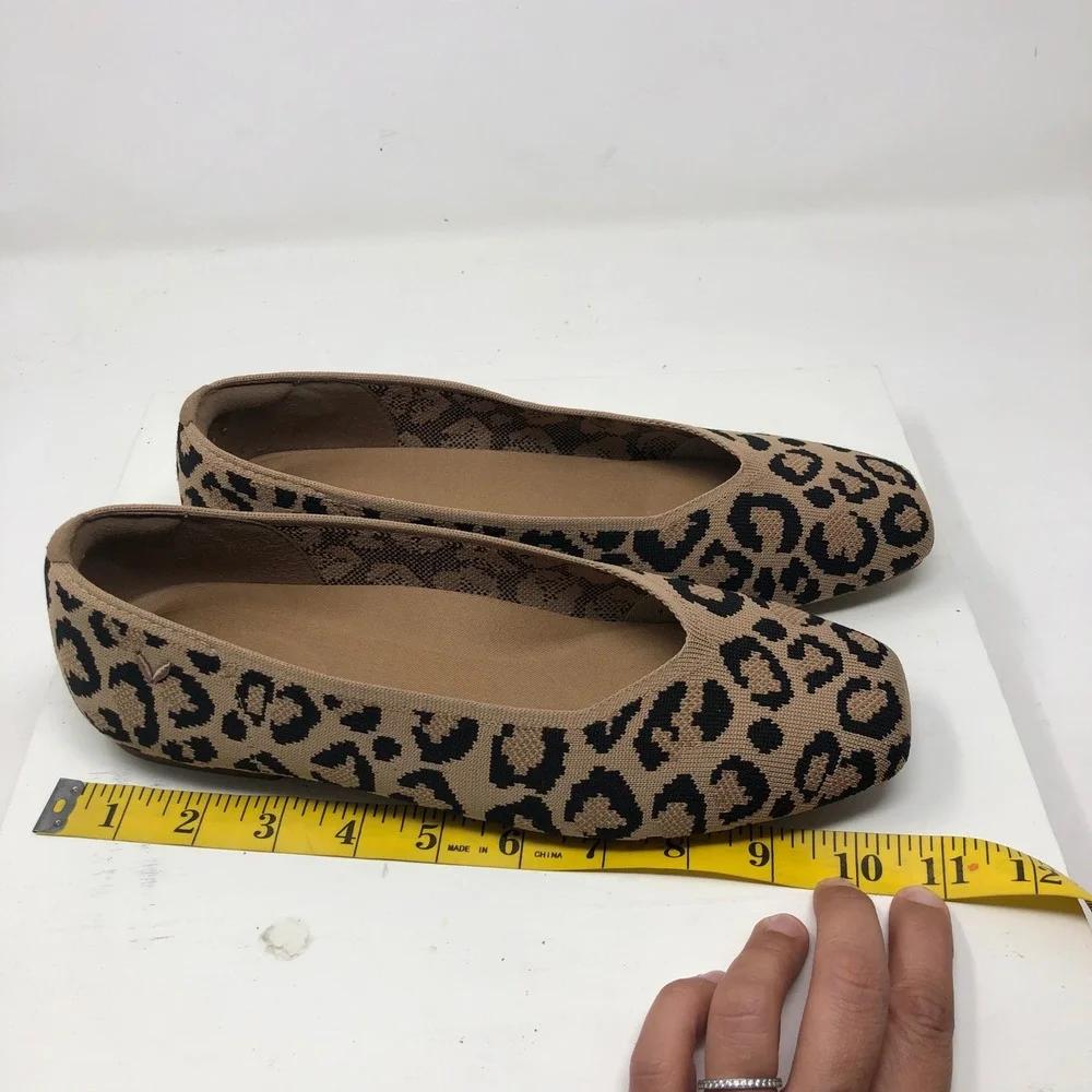 Vivaia Flats Womens 40 US 9 Leopard Print Square Toe Knit Sustainable Shoes